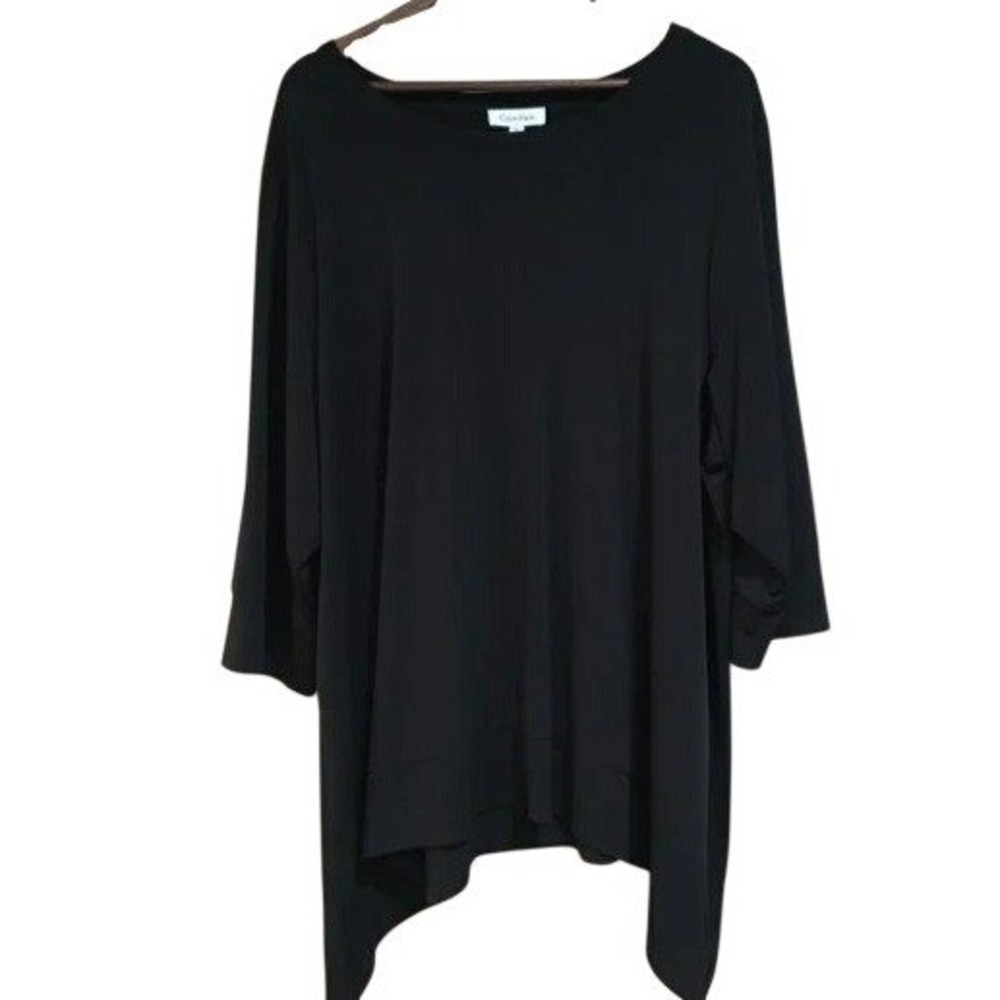 Calvin Klein Womens Black Tunic 3/4 Sleeve Scoop Neck Top Plus Size 1X